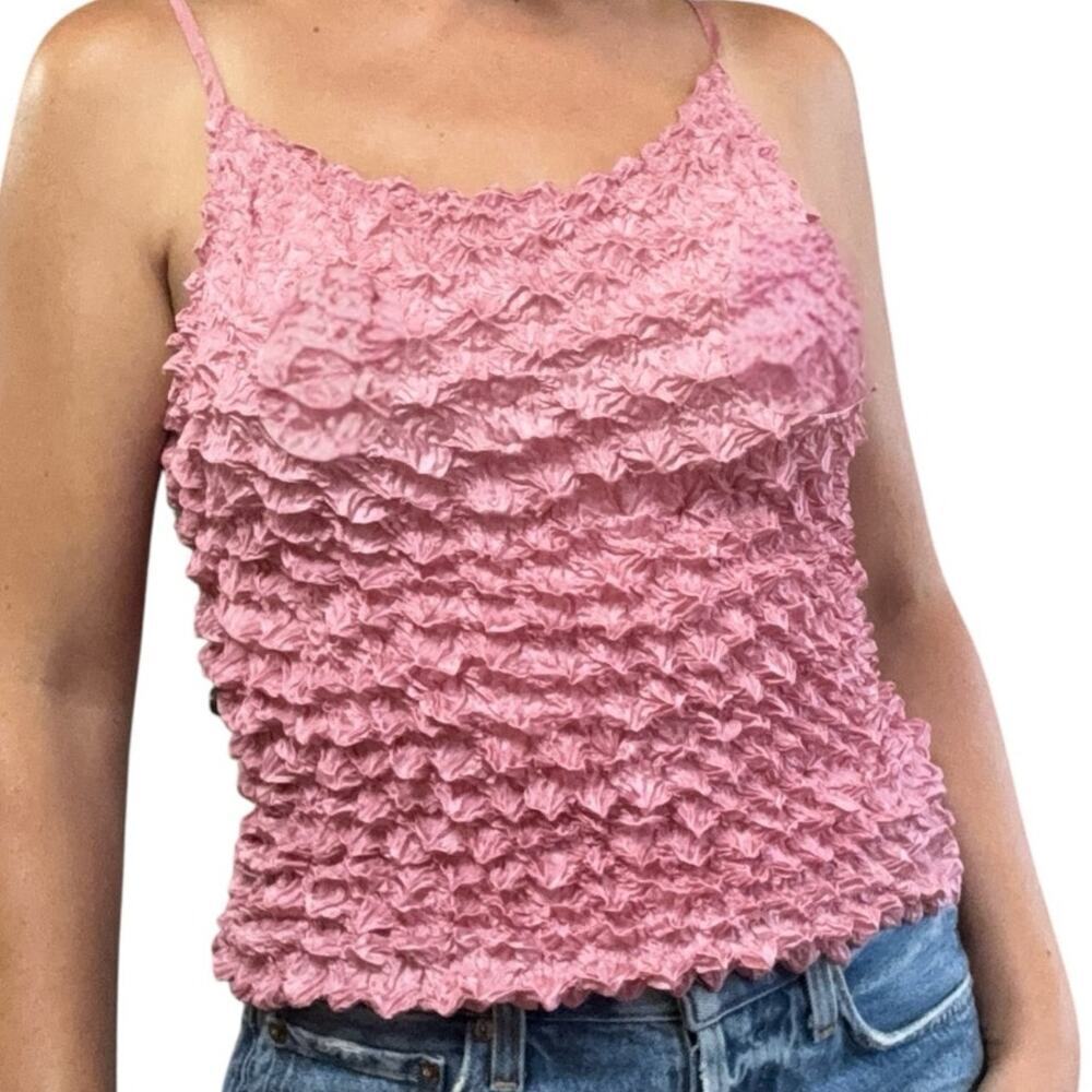 Radiance VTG Pink Popcorn Stretch Crop Top Sz OS Y2K Preppy Fairycore Soft Girl